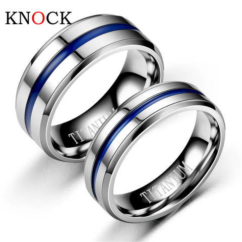 KNOCK  Trendy  Stainless Steel Black Blue Groove Ring For Men Wedding Bands Rainbow Lovers ring  Male Jewelry Drop shipping ► Photo 1/5