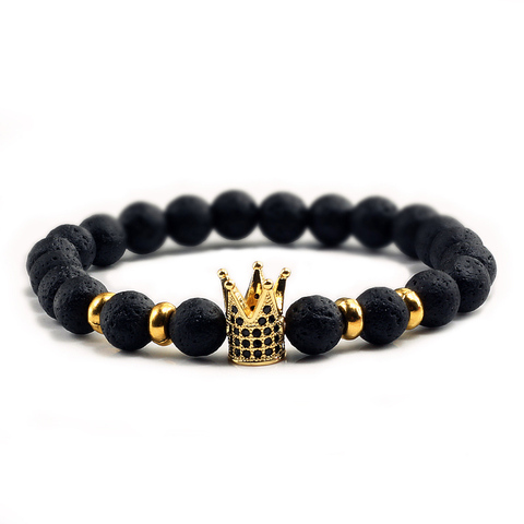 8mm Stone Beads Bracelet Bangles For Women Men Novelty Crown King Queen Beaded Charm Bracelets Cool Fashion Jewelry For Boy Girl ► Photo 1/6