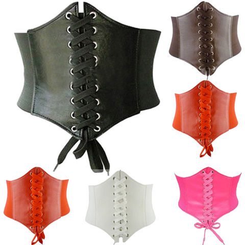 Hot Women's ultra Plus wide belt Faux Leather Elastic corset Belt Front Tie up Waist belt Girl Clothes Decoration ► Photo 1/6