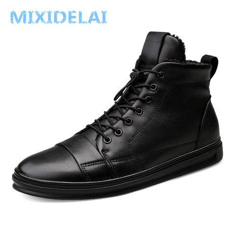 New Big Size Men Shoes High Quality Genuine Leather Men Ankle Boots Fashion Black Shoes Winter Men Boots Warm Shoes With Fur ► Photo 1/6