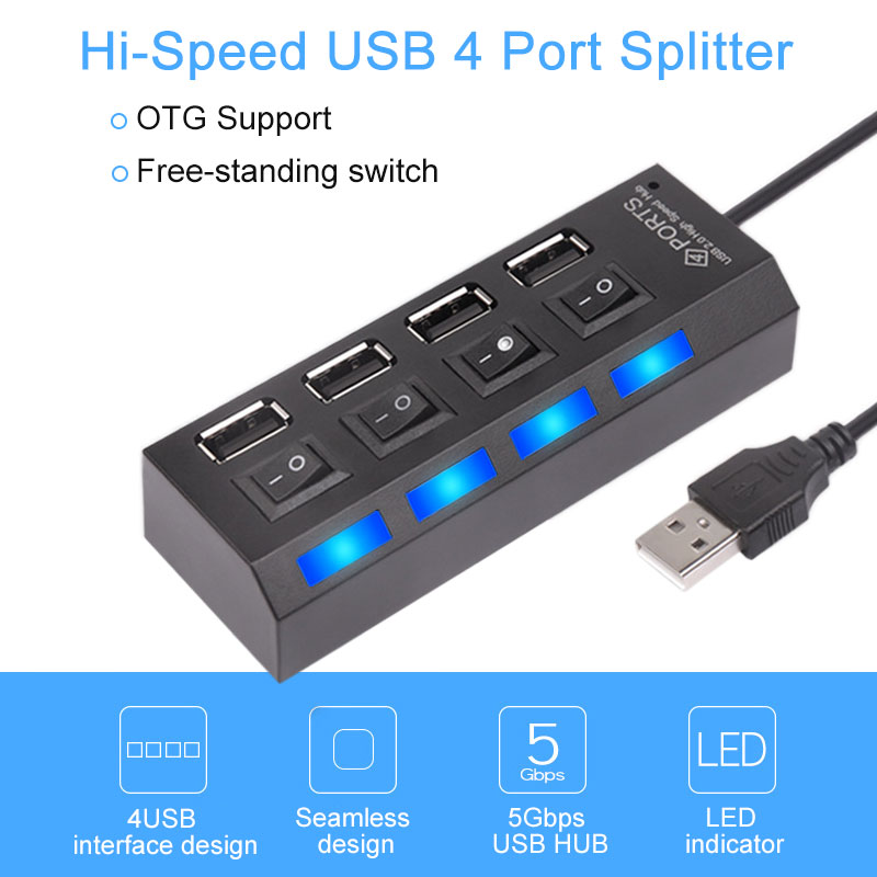 Lysee Data Cables Color: White, Cable Length: About 45cm 2019 Portable 4 Port USB 2.0 High Speed USB HUB Laptop PC Slim Smallest Mini USB Splitter Adapter For Mobile Phone Laptop PC