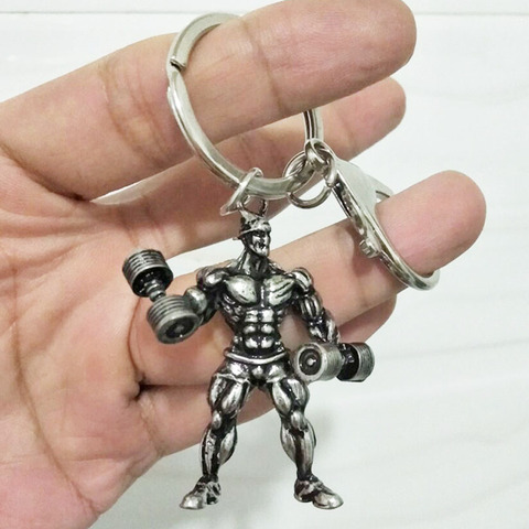 Gym Fitness Man Dumbbell Pendant Keychain Stainless Steel Lifting Dumbbells Keyring Hiphop Punk Jewelry Gift J166 ► Photo 1/6