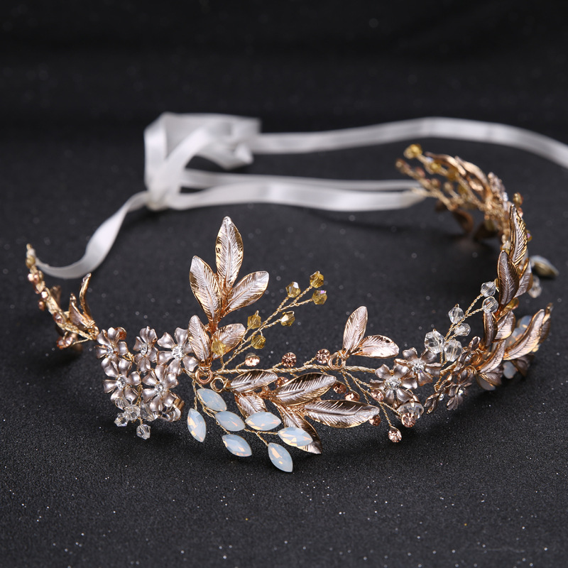 Wedding Bridal Crystal Flower Gold Hair Accessories crown Headband Tiara Jewelry