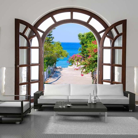 Custom 3D Photo Wallpaper European Style Window Expansion Space Large Murals 3D Outside the Window Scenery Mural Wall Paper Roll ► Photo 1/1