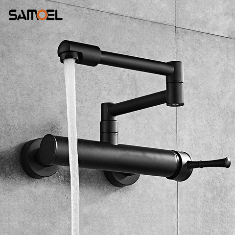 Newest Brass Black Wall Mounted Dual Hole Kitchen Sink Foldable Mixer Tap Rotating Cold Hot Water Faucets B3318 ► Photo 1/6