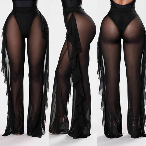 New Sexy Ruffle Women Beach Mesh Pants Sheer Wide Leg Pants Transparent See  through Sea Holiday Cover Up Bikini Trouser - Price history & Review, AliExpress Seller - My Wardrobe Store