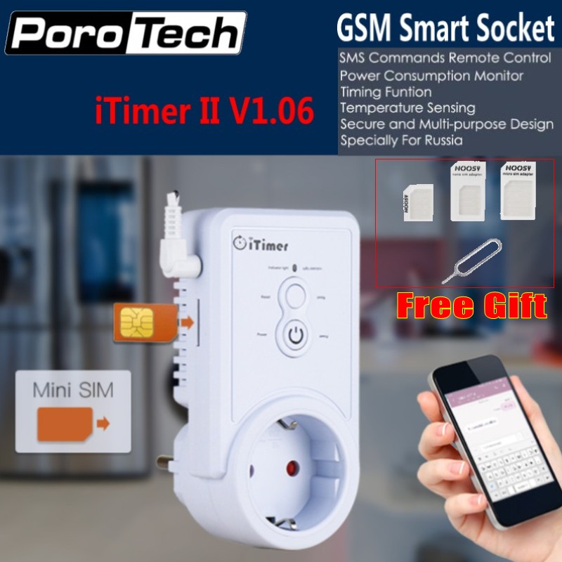GSM Power Outlet Plug Socket Temperature Sensor Intelligent SMS Command Control 