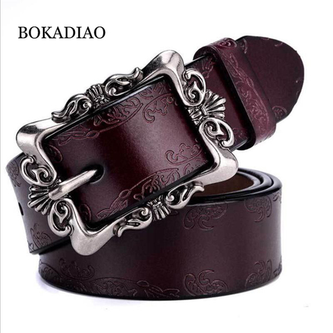 BOKADIAO Hot women's genuine leather belt Punk luxury brand designer belts for women high quality casual female jeans belt Brown ► Photo 1/6