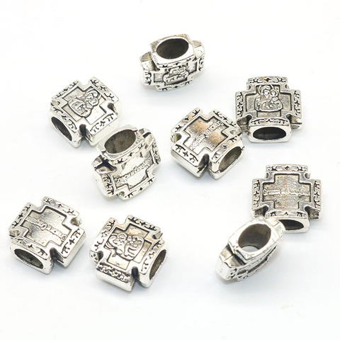 20pcs Silver plated material Beads Cross Spacer Beads Virgin Mary European Cross Beads big hole For charm Jewelry Making 12mm ► Photo 1/2