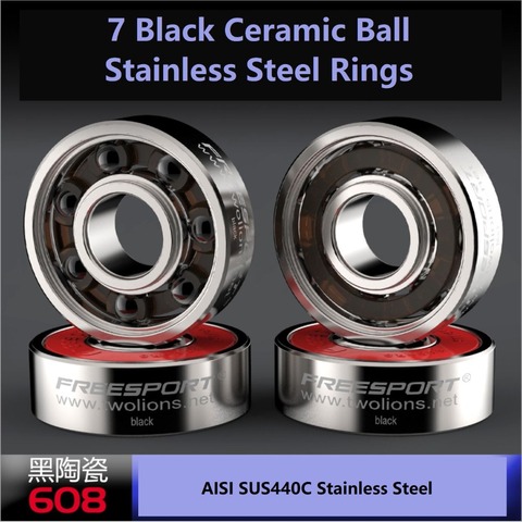 FreeSport 608 ABEC9 Hybrid Black Ceramic Stainless Steel Bearings For Inline Roller Skates Skateboard Scooter Wave caster board ► Photo 1/1