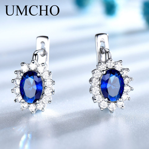 UMCHO Solid 925 Sterling Silver Gemstone Clip Earrings for Women Blue Sapphire Fine Jewelry Wedding Engagement Valentine's Gift ► Photo 1/5