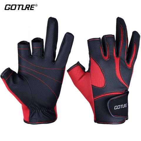 Goture 1 Pair Neoprene & PU Three Finger Cut Sun Protection Anti-slip Fishing Gloves Size M L XL Outdoor Sport Fishing Equipment ► Photo 1/1