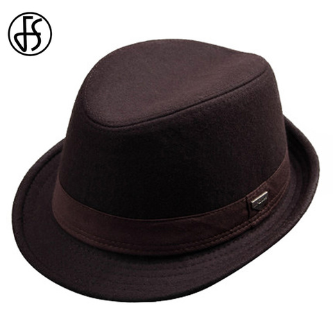 FS Vintage Men Wide Brim Wool Felt Fedora Hats For Black  Jazz Trilby Panama Hat Gentleman Gangster Caps Fedora Chapeau Homme ► Photo 1/6