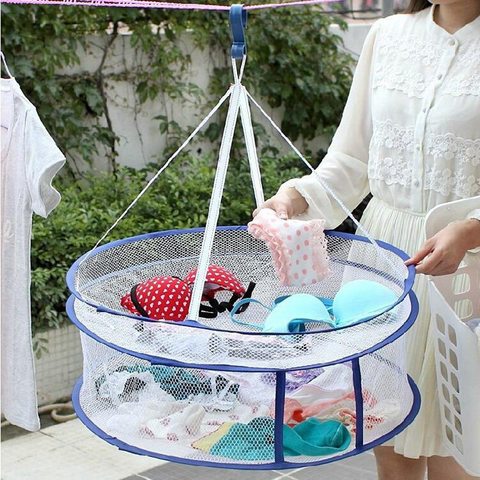 Dual Layers Folding Drying Racks & Nets Mesh Blue Sweater Underwear Bra Hanging Basket Laundry Storage & Organization ► Photo 1/6