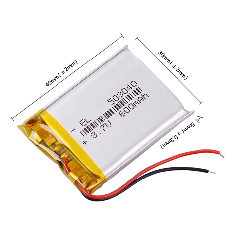 3.7V lithium polymer battery 503040 053040 Rechargeable Li-Po Batteries mp3 player DVR GPS Bluetooth DIY audio / Toys 600MAH  ► Photo 1/1