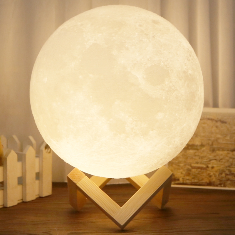 Rechargeable 3D Luna Night Light Moon Lamp 2 Color Change Touch Switch 