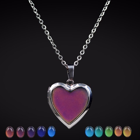 Mood Necklaces Peach Heart Love Pendant Necklace Temperature Control Color Change Necklace Stainless Steel Chain Jewellery Women ► Photo 1/6