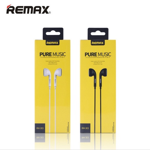 Remax Portable RM 303 CLASSIC AUDIO PURE MUSIC Earphone 3.5mm In-Ear Bass Wire headsets with Mic for mobile phones ► Photo 1/6