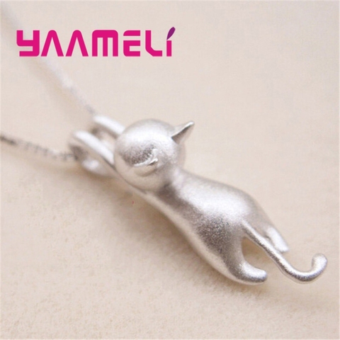 Funny Girls Cute Animal Jewelry High Quality Fashion Cartoon Cat 925 Sterling Silver Necklaces Women Pendant Jewellry ► Photo 1/6