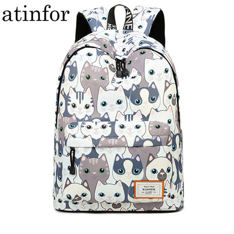 Waterproof Cat Printing Backpack Women School Students Back Pack Female 14-15.6 Inch Laptop Cute Book Bag for Girls ► Photo 1/6