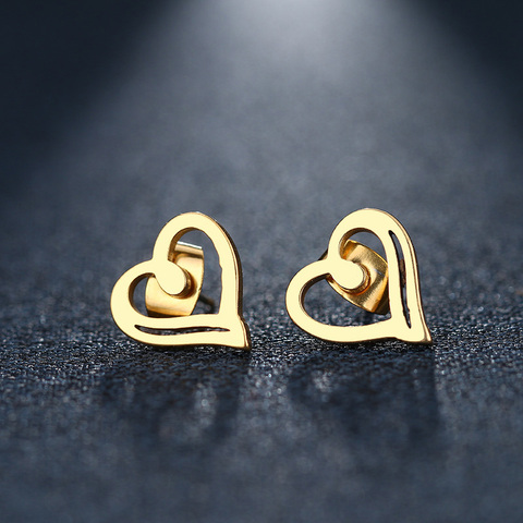 DOTIFI Stainless Steel Stud Earring For Women Man Heart Gold And Silver Color Lover's Engagement Jewelry Drop Shipping ► Photo 1/6