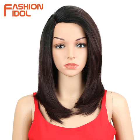 FASHION IDOL Wigs For black Women 18 inch Short Bob Hair Straight Synthetic Side Part Lace Front Wig Ombre Heat Resistant Hair ► Photo 1/6