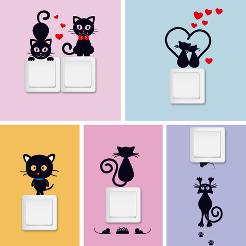 DIY Creative Black cat love Cartoon Removable Switch stickers PVC Wall Sticker Vinyl Decal Home Decor Decal Socket paste ► Photo 1/6