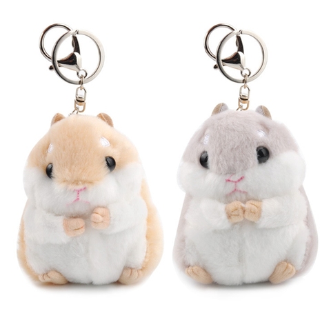Cute Girls Fluffy Mini Hamster Keychain Women Faux Fur Pompom Key Chain Trinkets Handbag Car Key Ring Holder Jewelry Party Gift ► Photo 1/6