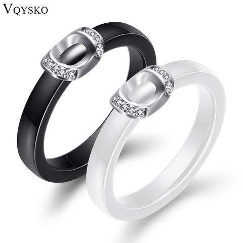 Unique Design White/Black Ceramic Ring With Cubic Zirconia Stone Women Jewelry Engagement Wedding Band Gifts For Women ► Photo 1/6