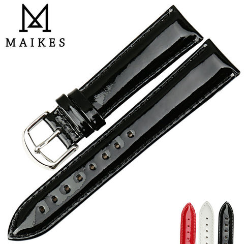 MAIKES Genuine Leather Watch Band 12MM 14MM 16MM 18MM 20MM Strap Watch Bracelet Black Patent leather Watchband Watch Accessories ► Photo 1/6