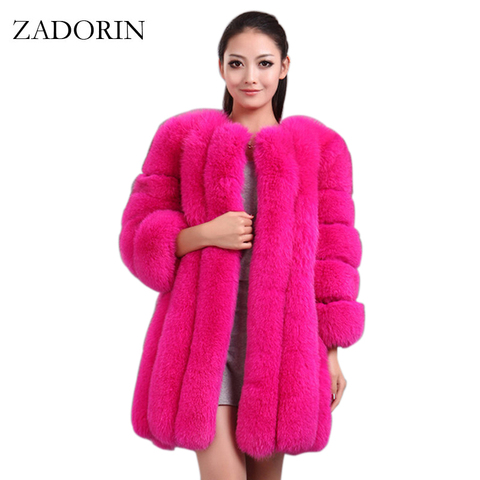 ZADORIN S-4XL Winter Luxury Faux Fox Fur Coat Slim Long Pink Red Blue Faux Fur Jacket Women Fake Fur Coats manteau fourrure ► Photo 1/6