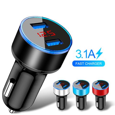 Universal 12V-24V  Fast Dual USB Car Charger Adapter LED Display 5V 3.1A Auto ABS USB Car Phone Charger for iPhone Huawei ► Photo 1/6
