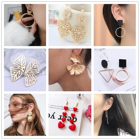 Hot Sale Women Heart Drop Earrings Girl Gift Flower Leaf Pendant Statement Earring Fashion Party Jewelry bijoux Orecchini ► Photo 1/6