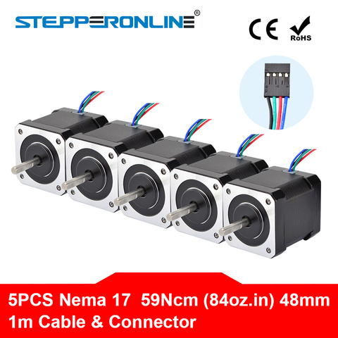 5PCS Nema 17 Stepper Motor 4-lead 48mm 59Ncm(84oz.in) 2A 1m Cable (17HS4801) Nema17 Step Motor for DIY 3D Printer CNC Robot XYZ ► Photo 1/6