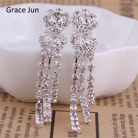 Grace Jun New Arrival Rhinestone Crystal Tassel Clip on Earrings No Pierced for Girl Party Needn't Ear Hole Earrings Korea Style ► Photo 1/6