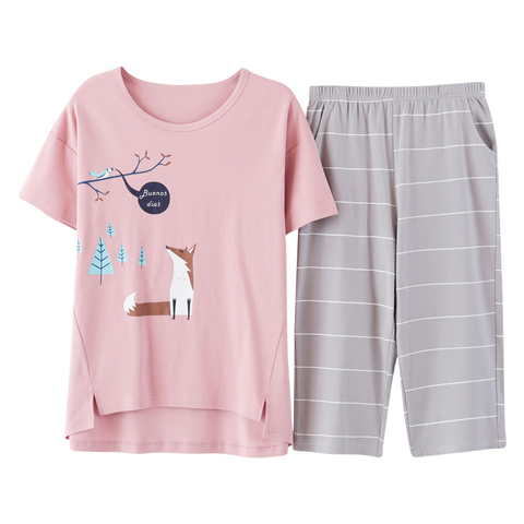 Newest Summer 100%Cotton Cartoon Women Pajamas Set Round Neck Casual Plus Size M-5XL Female Pyjamas Short Top+Short Pants ► Photo 1/6
