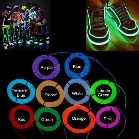 1m/2m/3m Flexible Neon Light Car Lights Dance Party Decor Lighting EL Wire LED Strip Light Tube Battery Glowing With Controller ► Photo 1/1