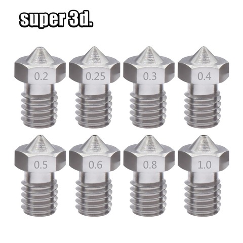 2pcs V5 V6 Stainless steel Nozzle 0.2/0.3/0.4/0.5/0.6/0.8mm M6  thread Nozzle for 3D Printer E3d 1.75/3.00MM Extruder Print Head ► Photo 1/6