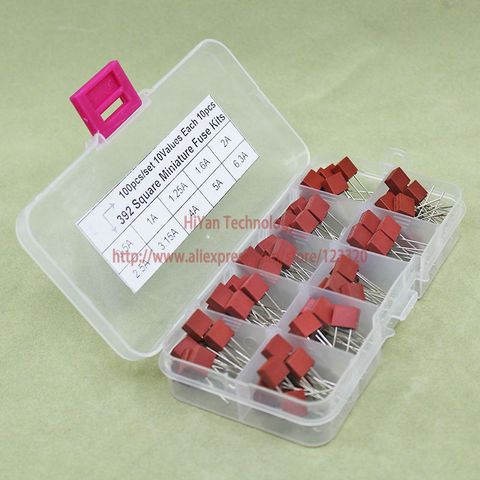 (100pcs/lot)  392 Miniature Slow Blow Radial Leads Square Fuse Assortment Kits Littlefuse Wickman 10 Values Each 10 Pieces ► Photo 1/1