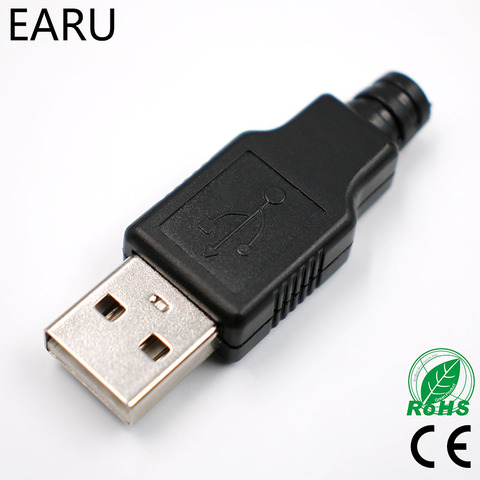 DIY 10pcs Type A Male USB 4 Pin Plug Socket Connector With Black Plastic Cover Adapter Connect USB 2.0 PCB SDA Data Cable Line ► Photo 1/6