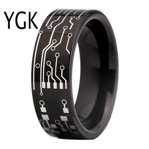 Fashion JEWELRY Wedding Ring For Women Man Simple Classical CIRCUIT BOARD Design Black Tungsten Ring Mens love Engagement Rings ► Photo 1/6