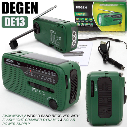 DEGEN DE13 FM AM SW Crank Dynamo Solar Power Emergency Radio Global receiver High Quality VS Tecsun PL-310ET VS Panda 6200 ► Photo 1/6