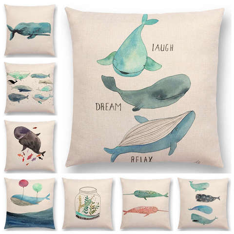 Newest Fashion Nordic Style Whale Cushion Cover Ocean Whales Home Pillow Case Linen Cotton Pillows Covers ► Photo 1/6