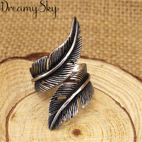 Punk Retro Silver Color  Feather Rings For Women Ladies Jewelry Big Finger Antique Rings Girls Gifts Anillos High Quality ► Photo 1/6