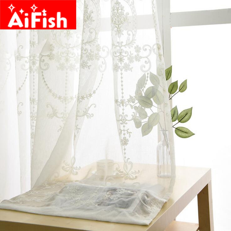 Bedroom Embroidered Sheer Curtains, Luxury White Curtains For Bedroom
