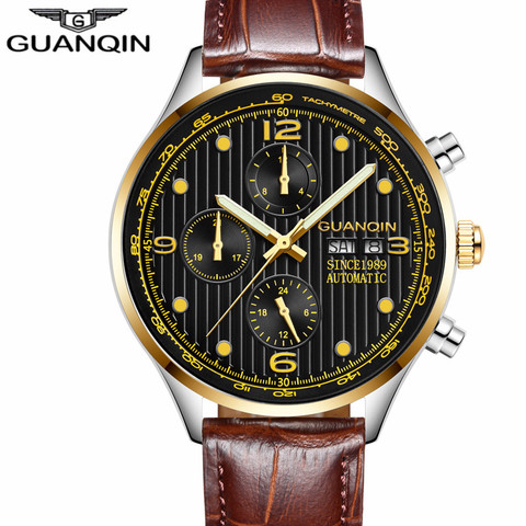 GUANQIN Genuine Leather Strap Mens Watches Top Brand Luxury Automatic Mechanical Wrist Watch Self-Winding Waterproof men clock   ► Photo 1/1