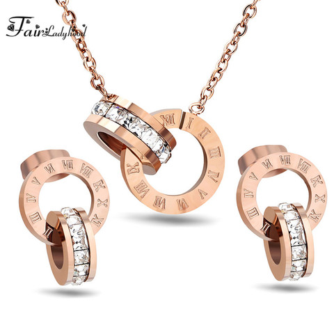 Fairladyhood Lucky Roman Digital Pendant Necklace Set Stainless  Steel Clavicle Pendant Fashion Wild Stainless Steel Jewelry Set ► Photo 1/5