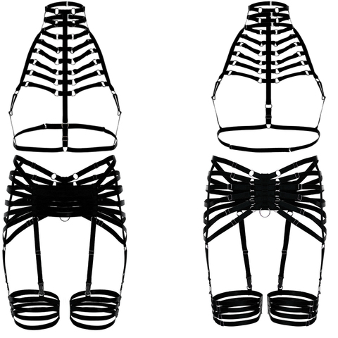Black Neck Body Harness Lingerie Belt Set Bondage Leg Garter Belt Adjust Sexy Goth Fetish Pole dance Rave Wear Cage Harness Bra ► Photo 1/6