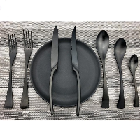 Accessories Top Quality 304 Stainless Steel Scoop Forks Kinfe Party Dinnerware Set Matte Black Cutlery Set Drop Shipping 1 Piece ► Photo 1/6