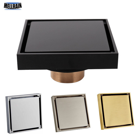 100% Solid Brass Square Bathroom Shower Floor Drain Tile Insert Invisible Water Filter Black Gold Chrome Nickel Brushed ► Photo 1/5